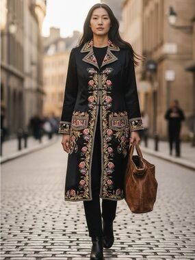 Sue Wong Nocturne 100% Silk Floral Embroidered Evening Coat Opera see meas.